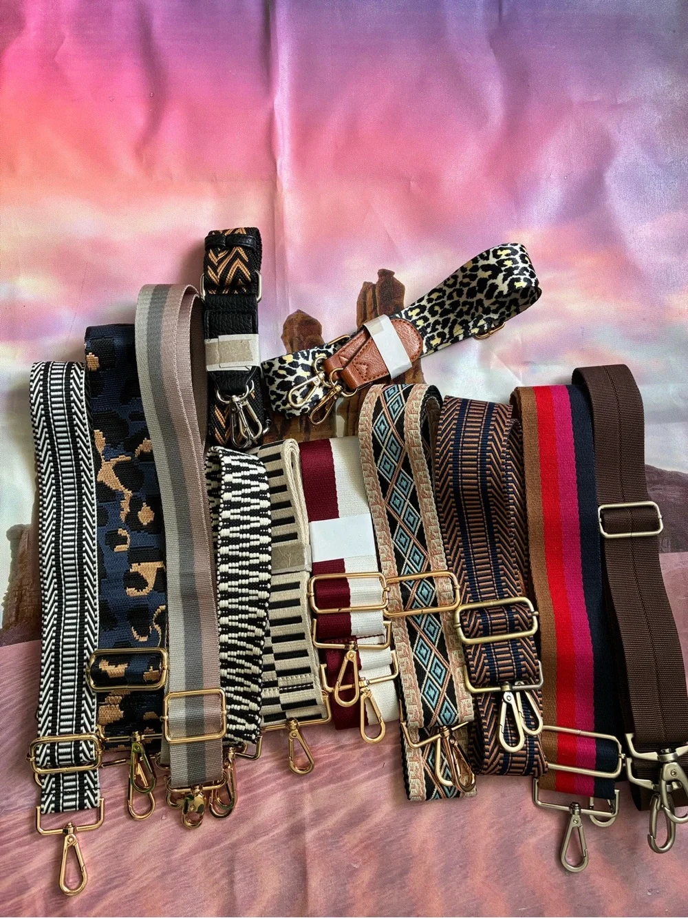 Lot of 12 Adjustable Patterned Bag Strap - Neutral & Animal Print Options.